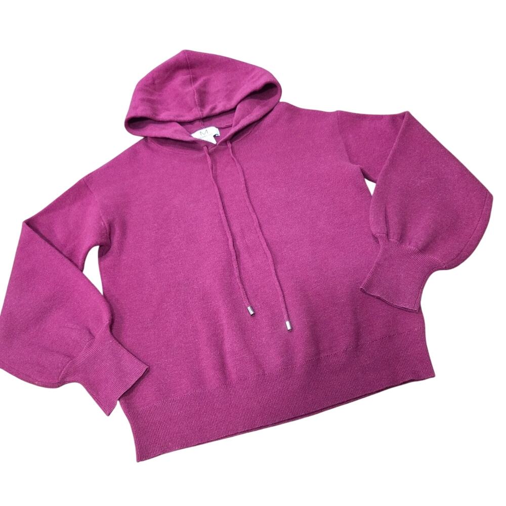 Magaschoni Hooded Sweater Ribbed Trims Drawstring Hood Size Small